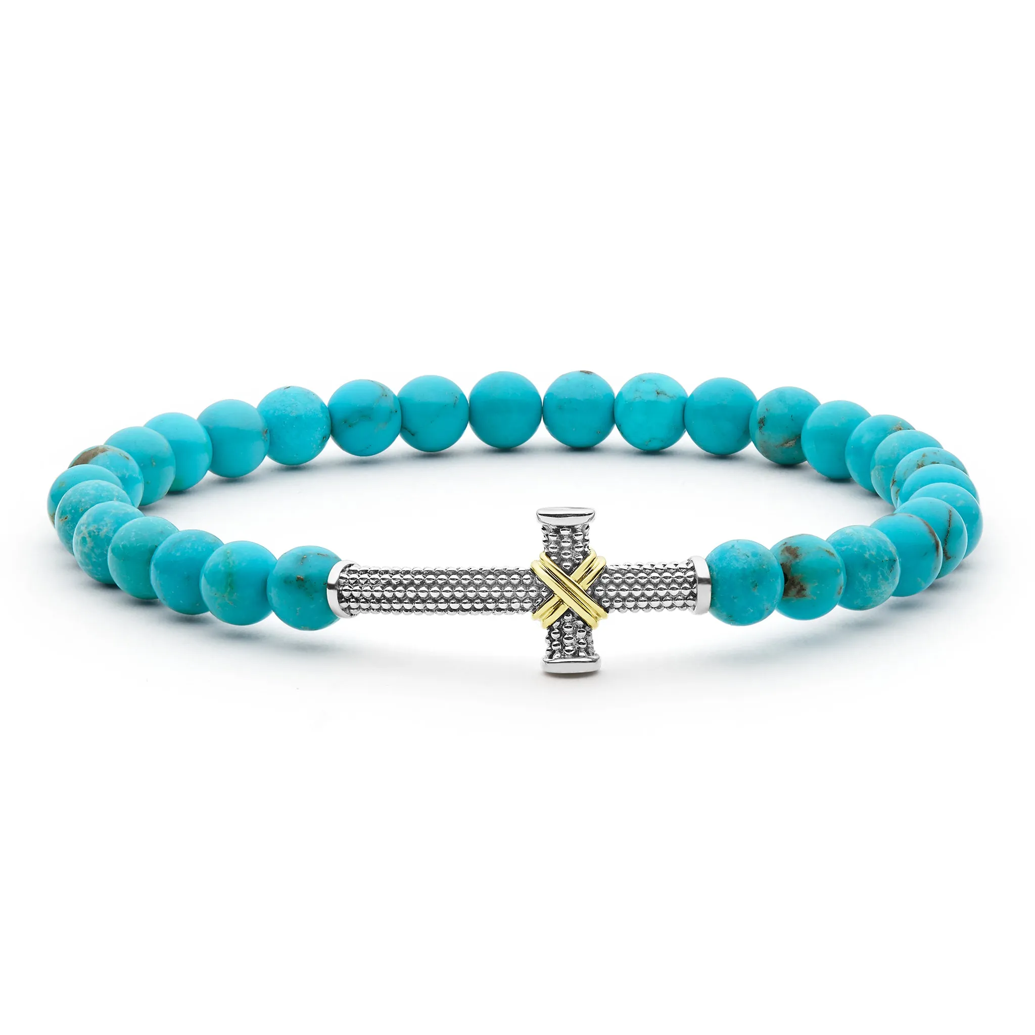 Anthem Two-Tone Caviar Cross Turquoise Stretch Bracelet sold by LAGOS