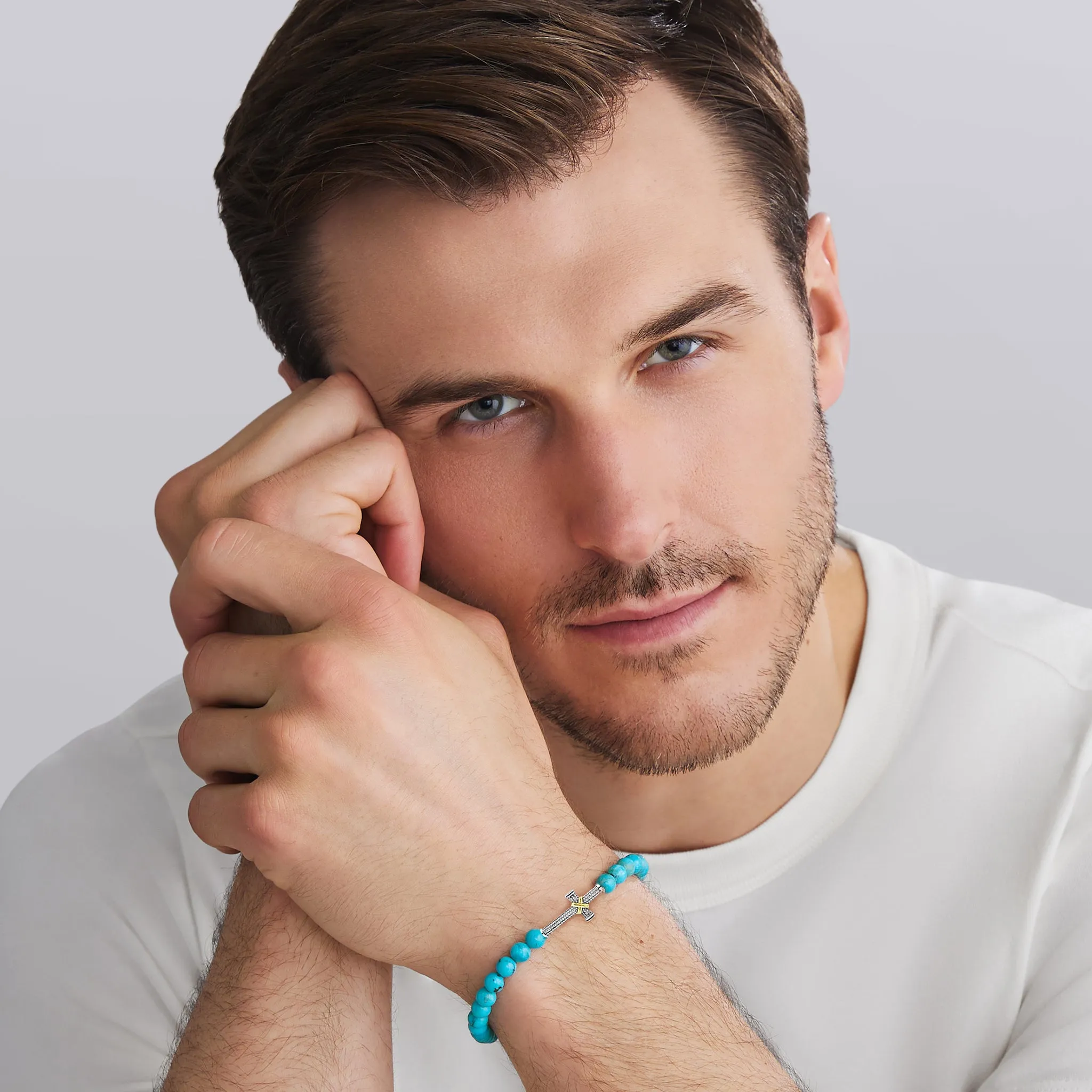 Anthem Two-Tone Caviar Cross Turquoise Stretch Bracelet sold by LAGOS product image thumbnail 2