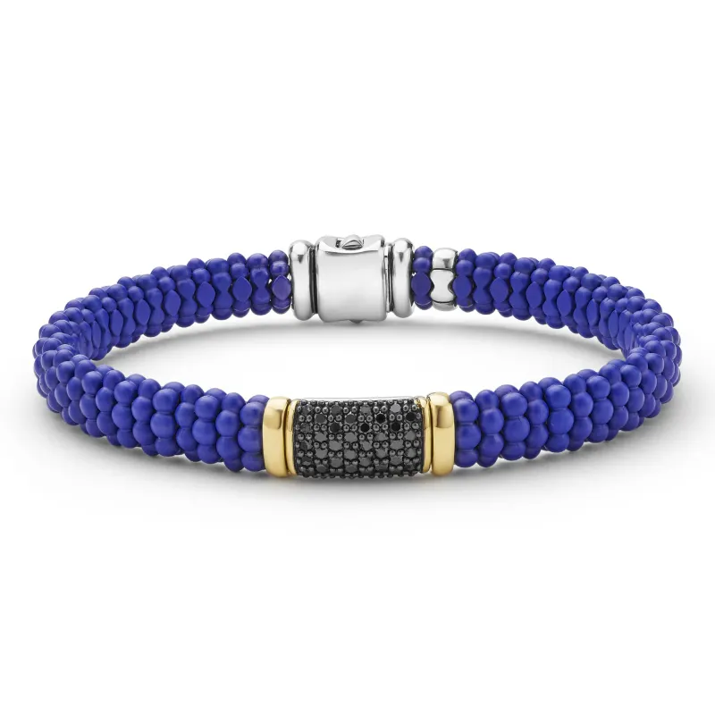 Blue Caviar Two-Tone Matte Blue Ceramic Black Diamond Bracelet | 9mm sold by LAGOS