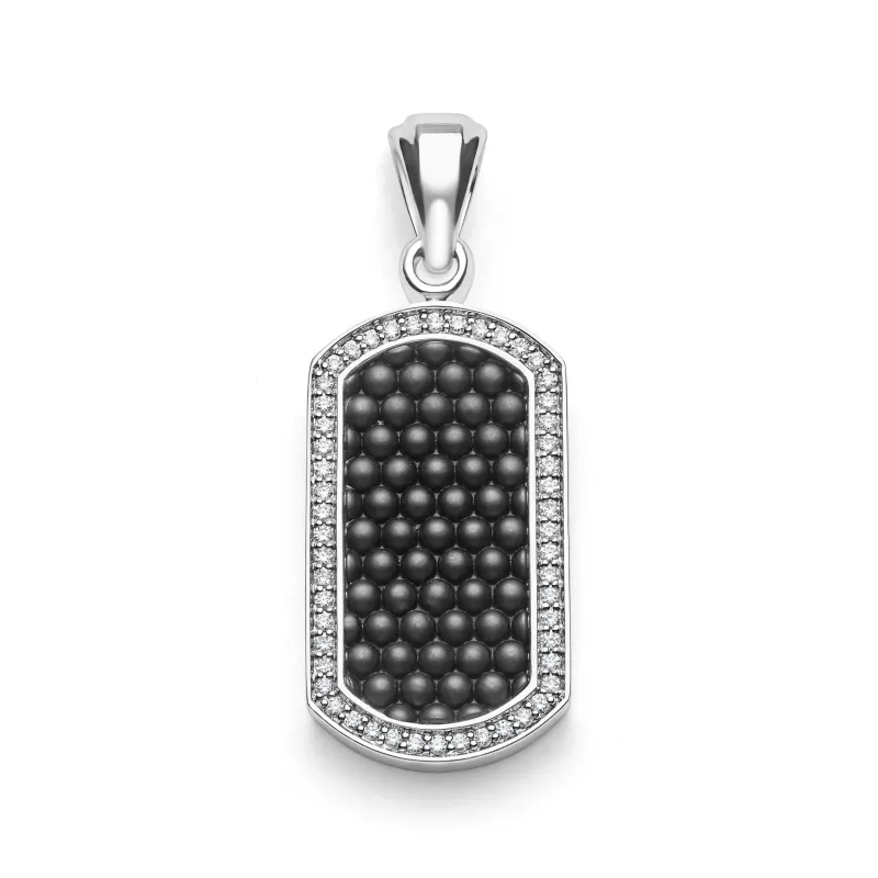 Anthem Silver Matte Ceramic Beaded Diamond Tag Amulet sold by LAGOS
