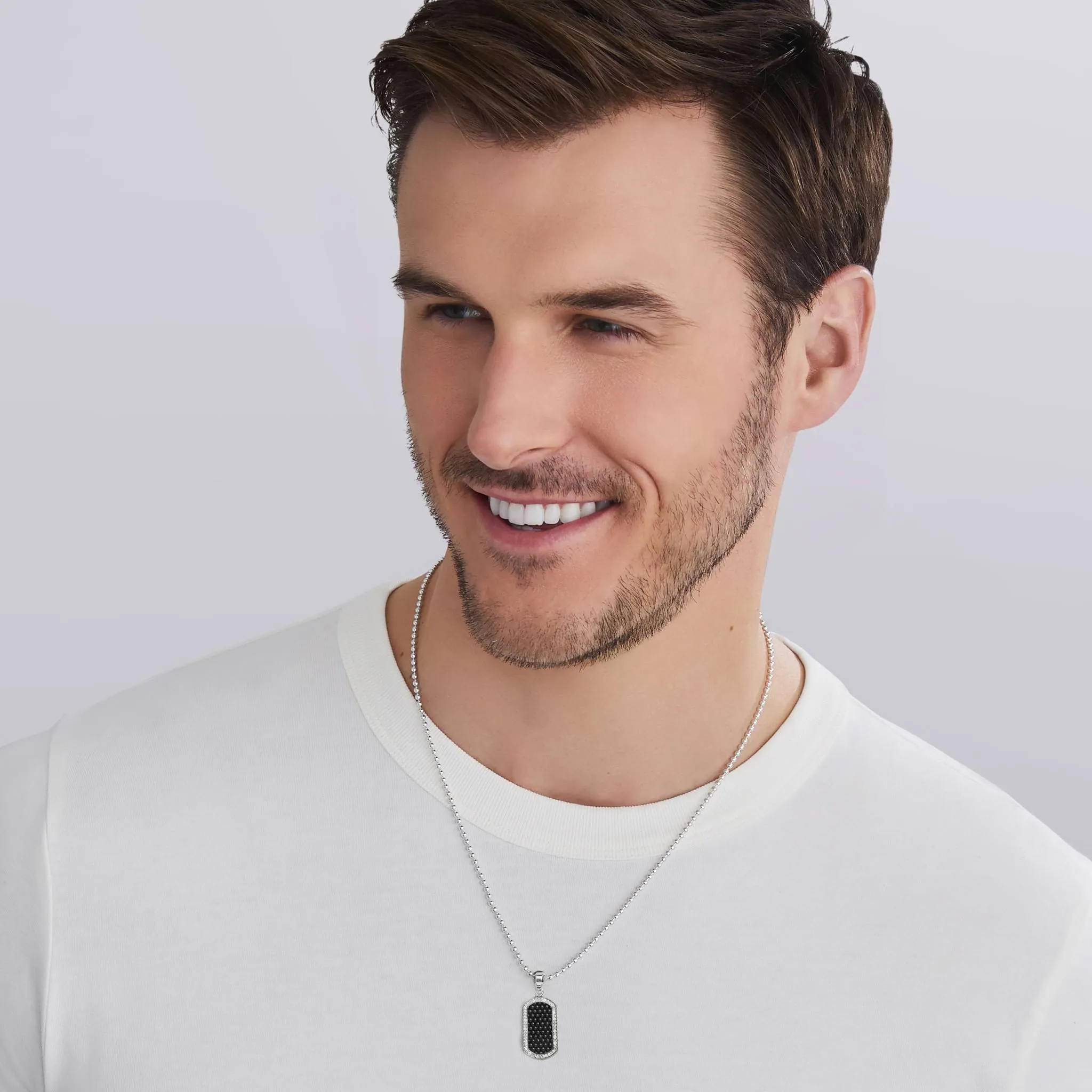 Anthem Silver Matte Ceramic Beaded Diamond Tag Amulet sold by LAGOS product image thumbnail 3