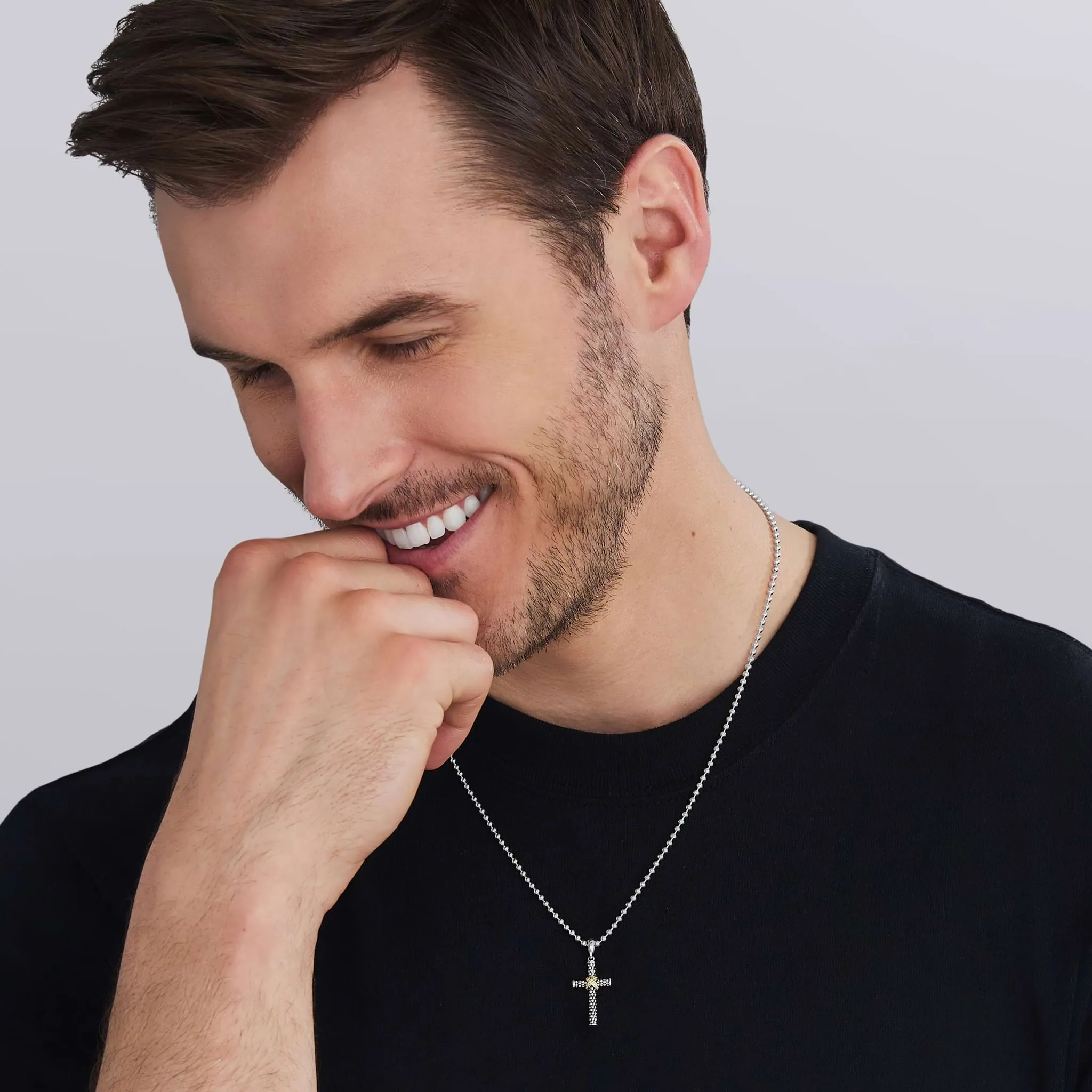 Anthem Two-Tone Caviar Beaded Diamond Cross Amulet sold by LAGOS product image thumbnail 2