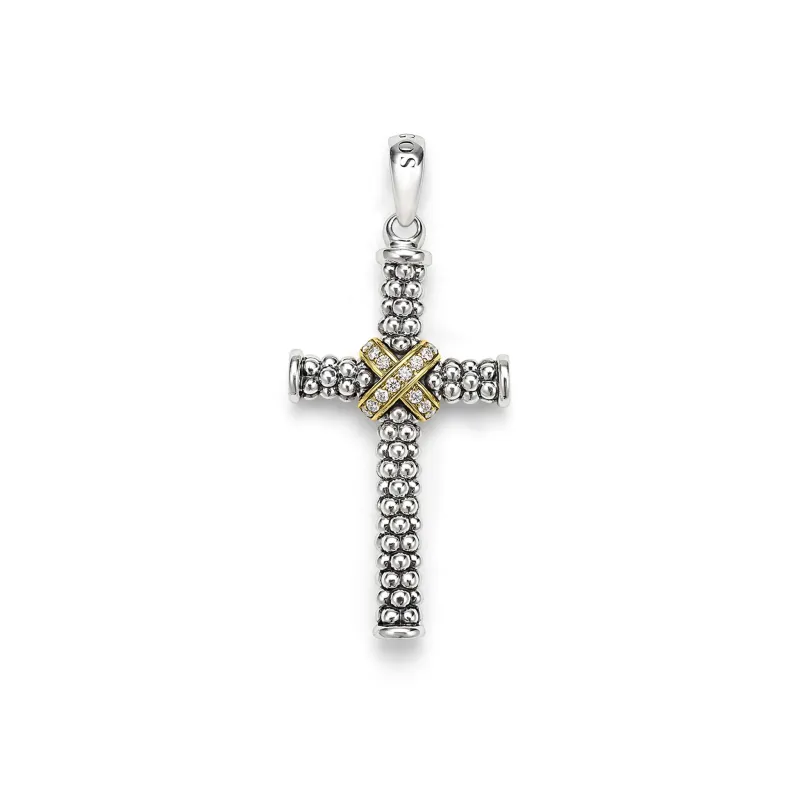 Anthem Two-Tone Caviar Beaded Diamond Cross Amulet sold by LAGOS