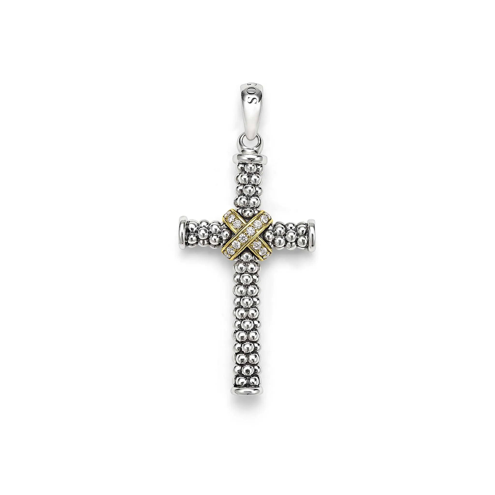 Anthem Two-Tone Caviar Beaded Diamond Cross Amulet sold by LAGOS