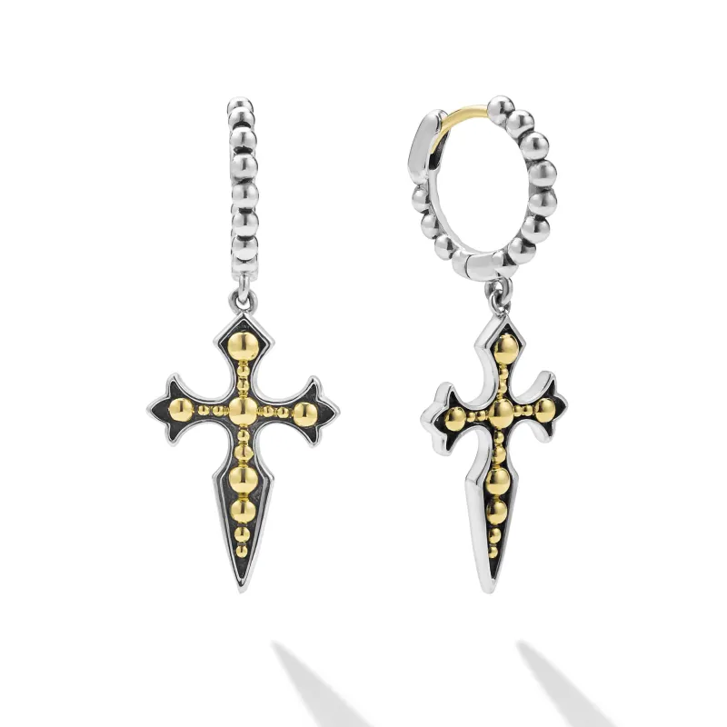 Anthem Two-Tone Medieval Drop Cross Earrings sold by LAGOS