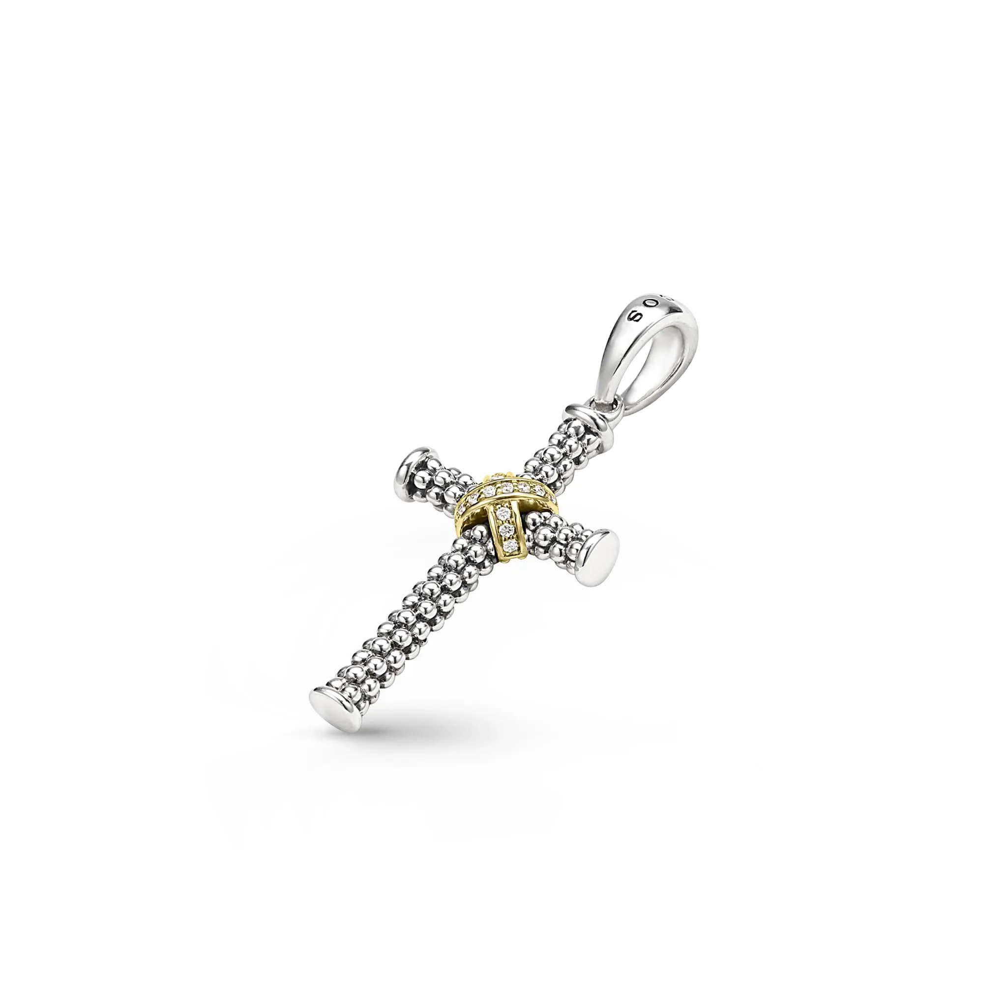 Anthem Small Two-Tone Caviar Beaded Diamond Cross Amulet sold by LAGOS product image thumbnail 3