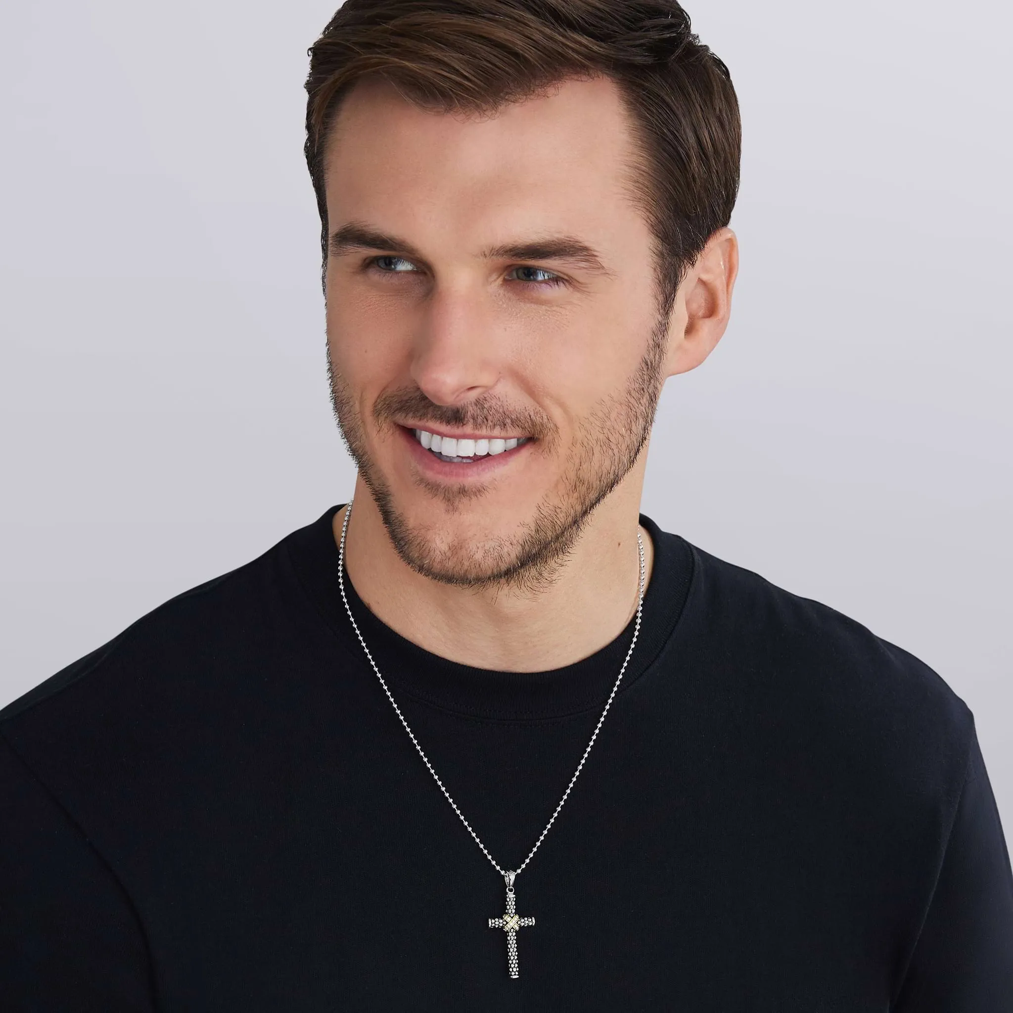 Anthem Small Two-Tone Caviar Beaded Diamond Cross Amulet sold by LAGOS product image thumbnail 2