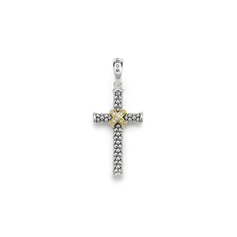 Anthem Small Two-Tone Caviar Beaded Diamond Cross Amulet sold by LAGOS