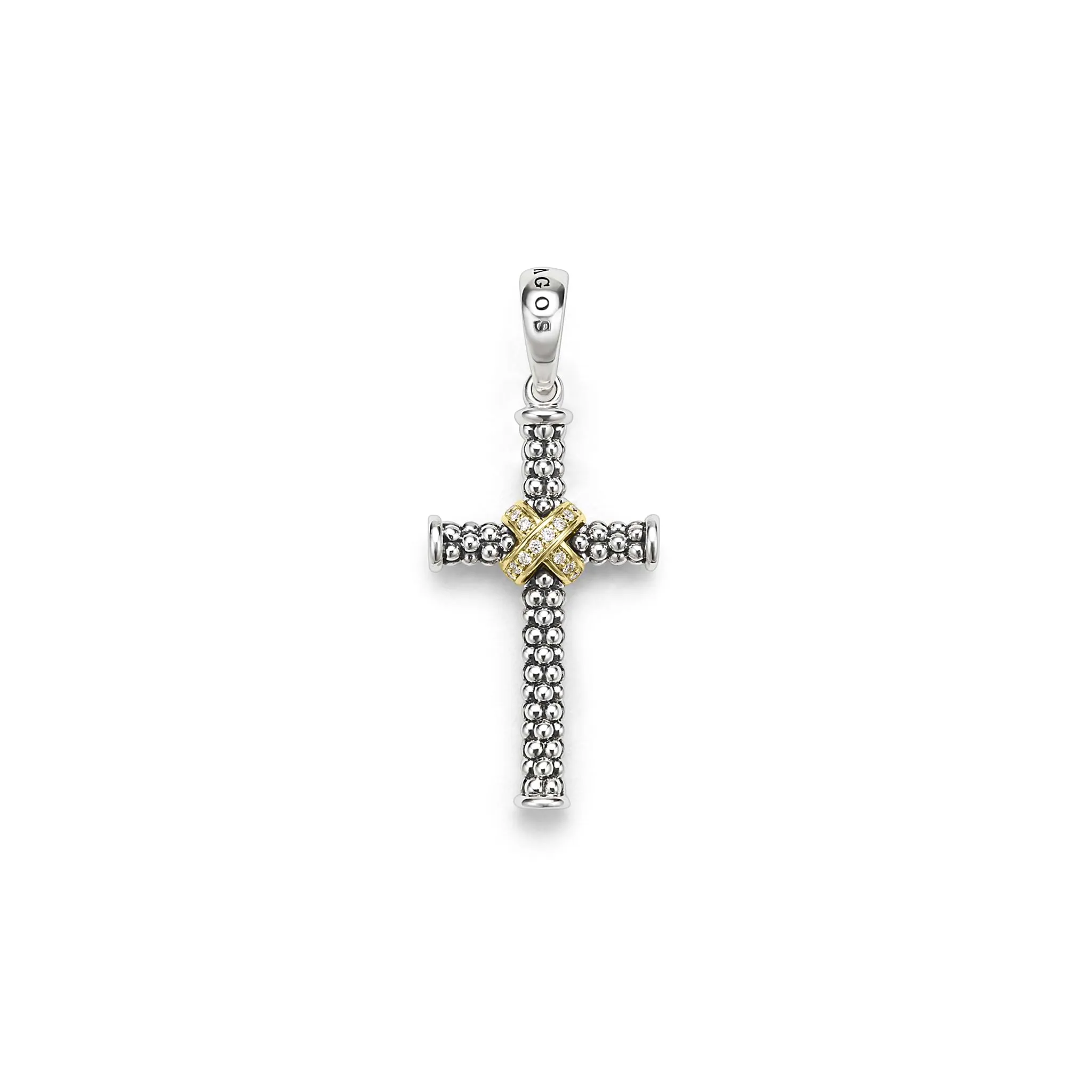 Anthem Small Two-Tone Caviar Beaded Diamond Cross Amulet sold by LAGOS
