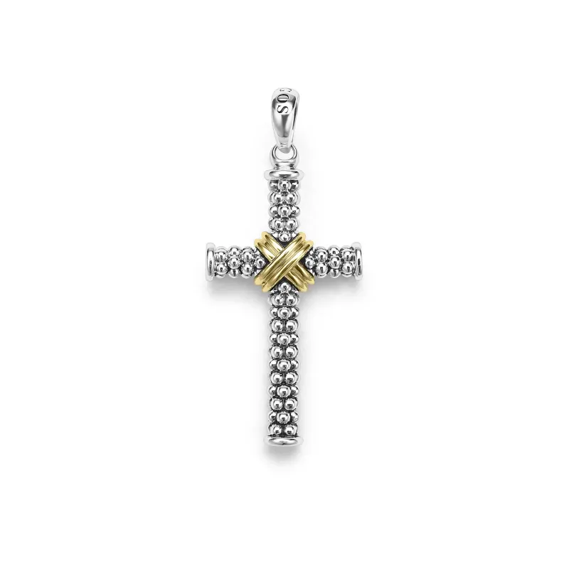 Anthem Two-Tone Caviar Beaded Cross Amulet sold by LAGOS