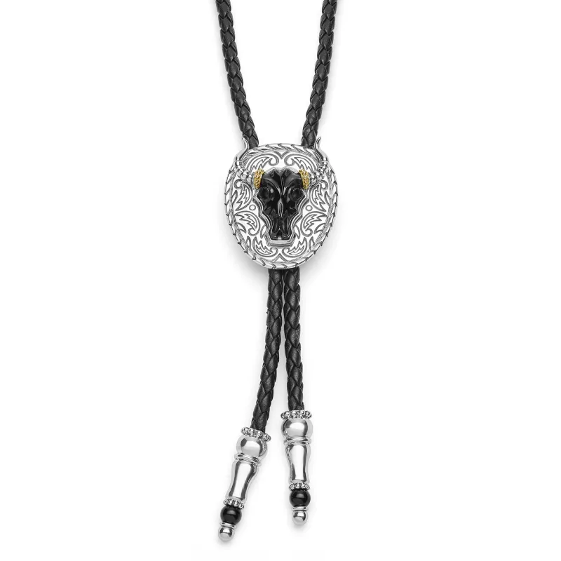 Anthem Two-Tone Black Agate Long Horn Buckle Bolo sold by LAGOS