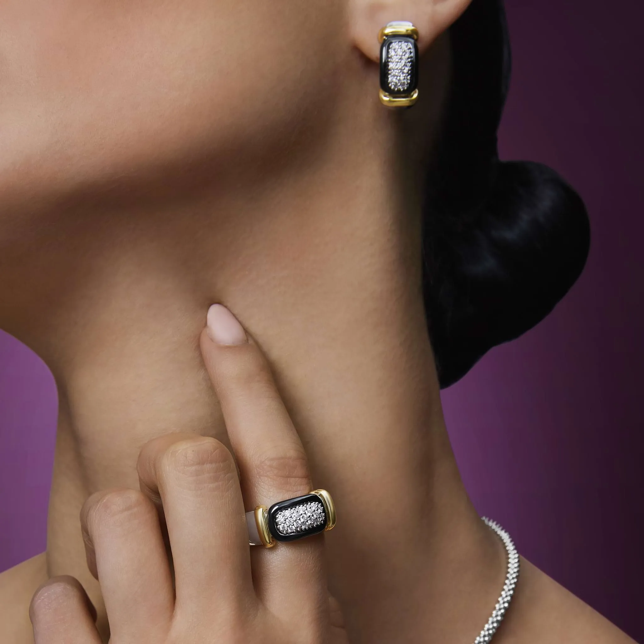 Black Caviar Black Ceramic Diamond Huggie Earrings sold by LAGOS product image thumbnail 4