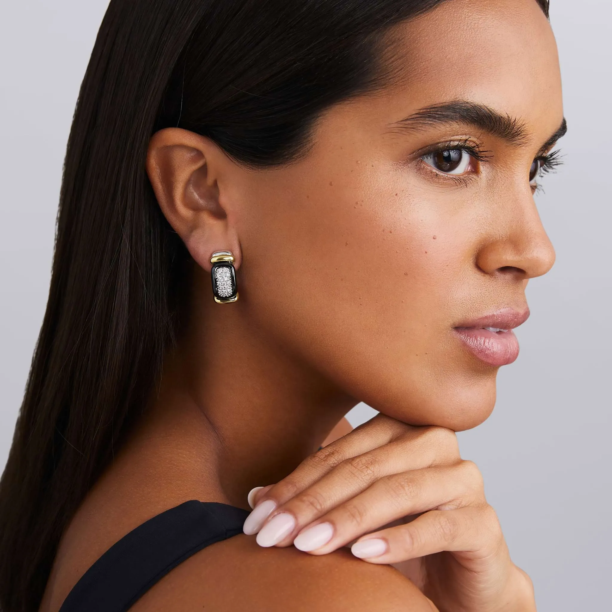 Black Caviar Black Ceramic Diamond Huggie Earrings sold by LAGOS product image thumbnail 2