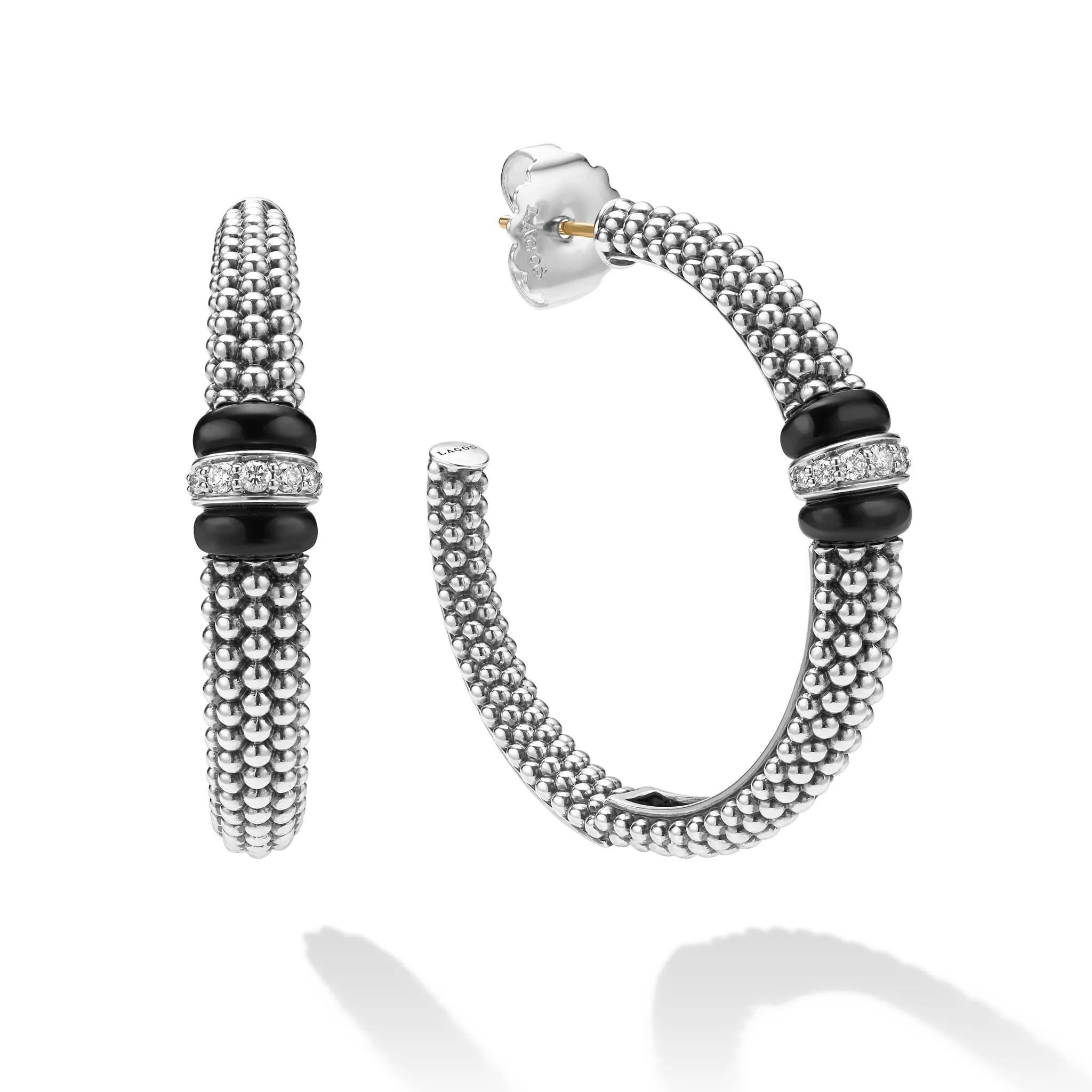 Black Caviar Large Black Ceramic Caviar Diamond Hoop Earrings sold by LAGOS product image thumbnail 3