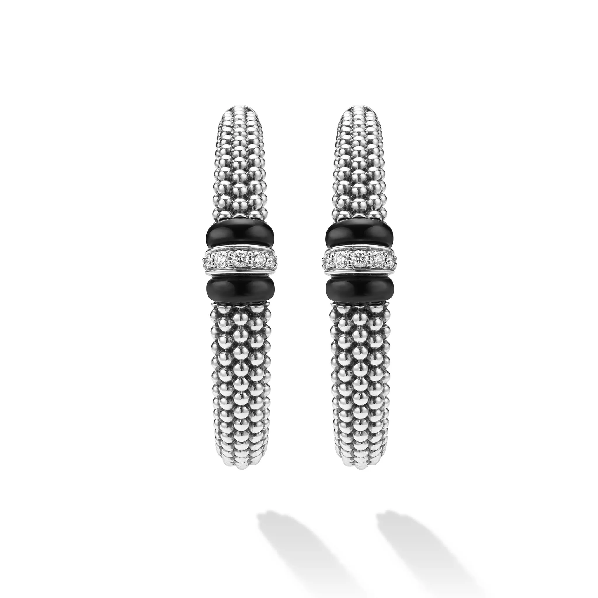 Black Caviar Large Black Ceramic Caviar Diamond Hoop Earrings sold by LAGOS product image thumbnail 4