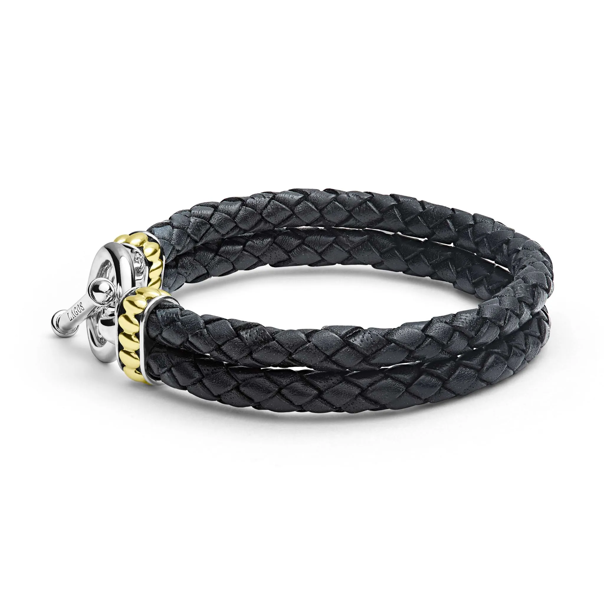 Anthem Two-Tone Black Leather Braided Bracelet sold by LAGOS product image thumbnail 3