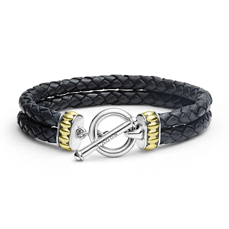 Anthem Two-Tone Black Leather Braided Bracelet sold by LAGOS