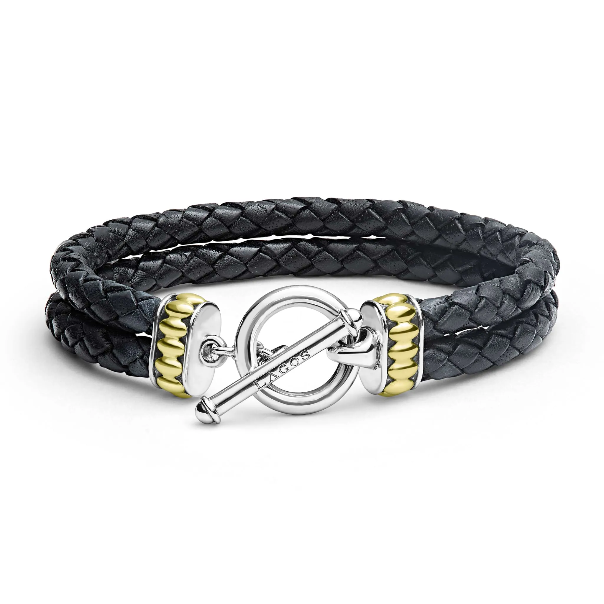 Anthem Two-Tone Black Leather Braided Bracelet sold by LAGOS