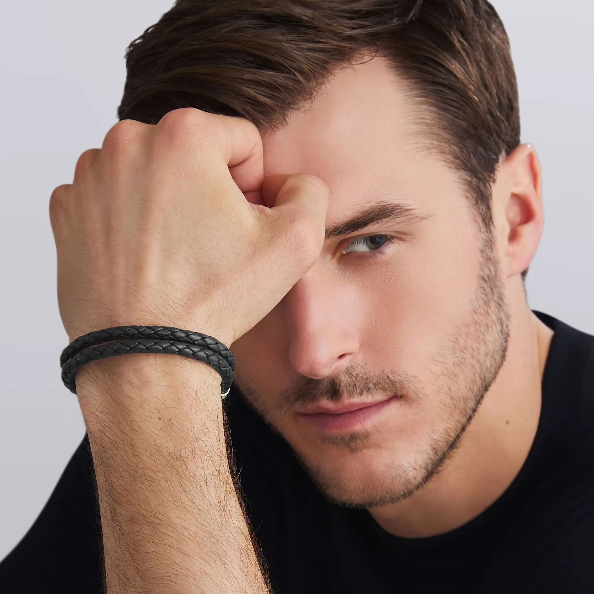 Anthem Two-Tone Black Leather Braided Bracelet sold by LAGOS product image thumbnail 2