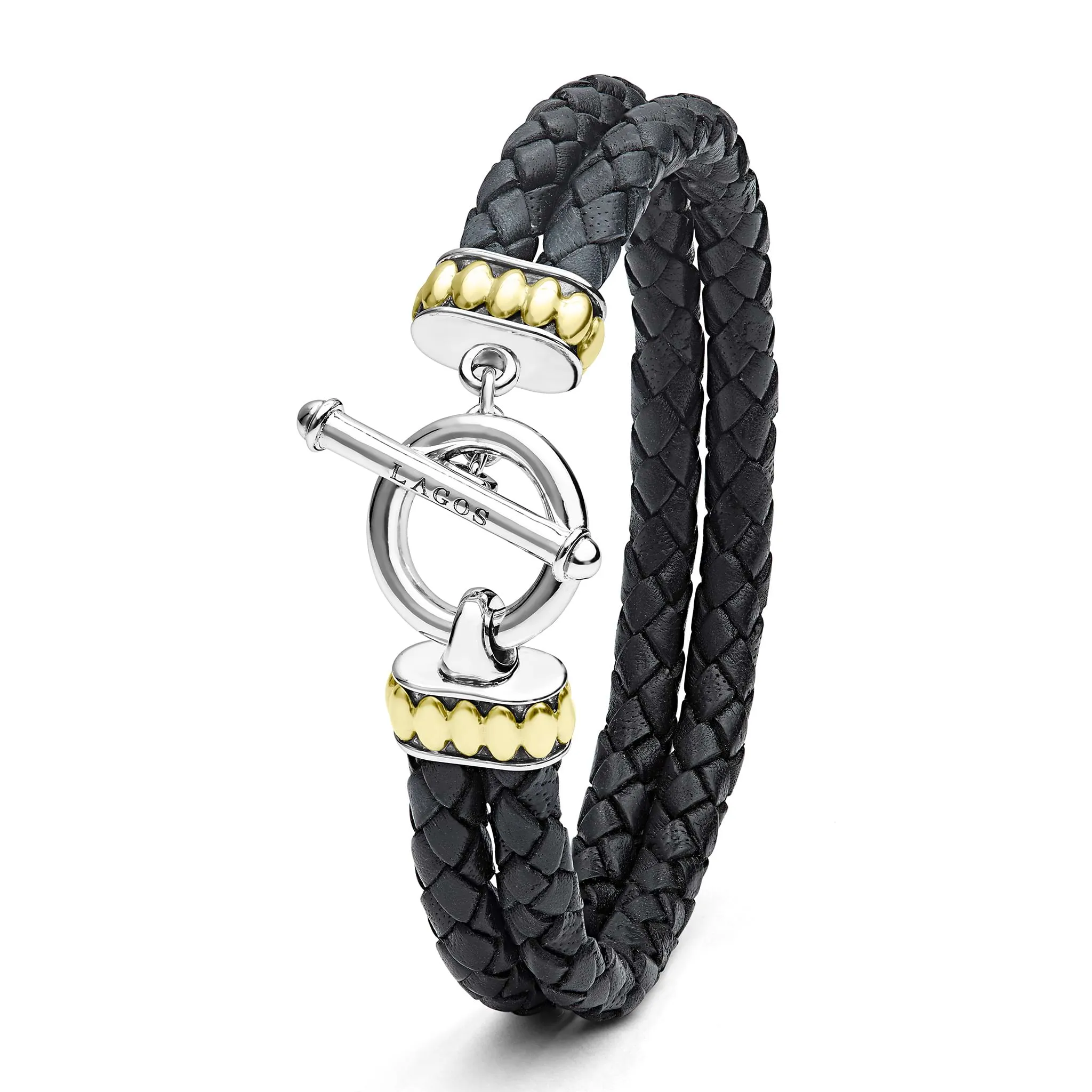 Anthem Two-Tone Black Leather Braided Bracelet sold by LAGOS product image thumbnail 5