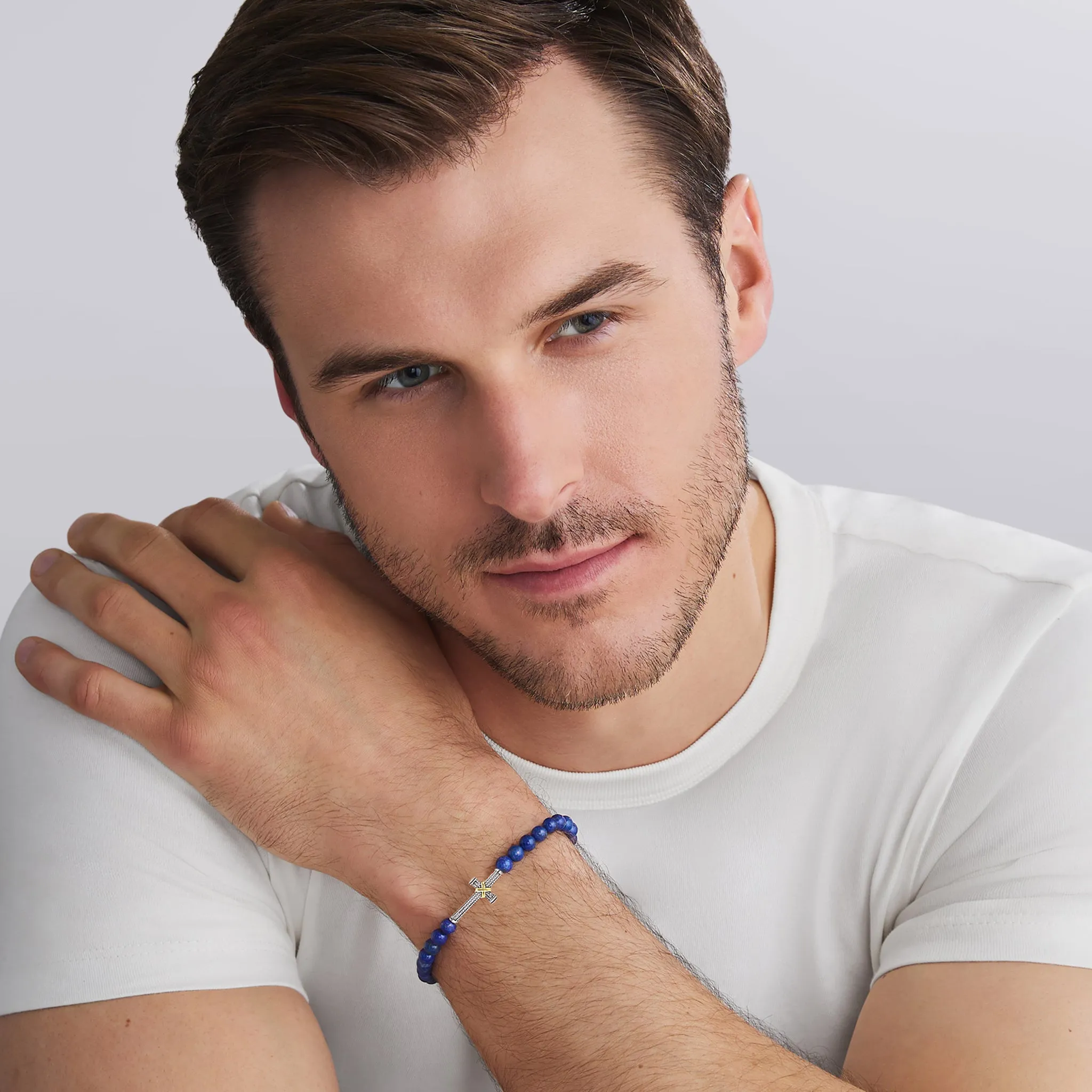 Anthem Two-Tone Caviar Cross Lapis Stretch Bracelet sold by LAGOS product image thumbnail 2