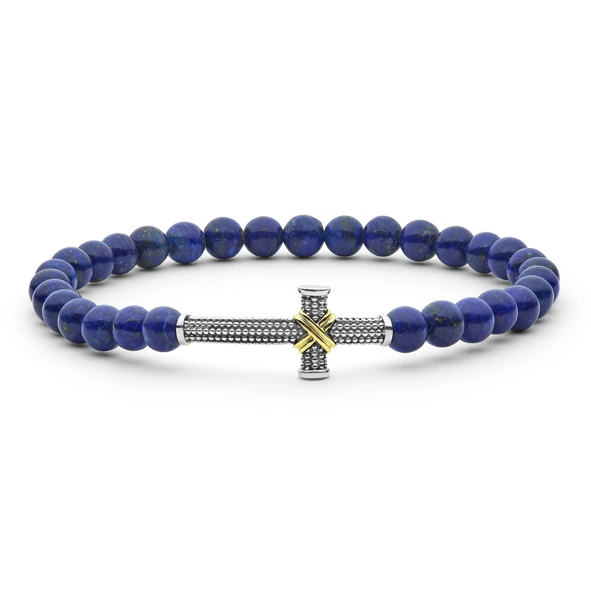 Anthem Two-Tone Caviar Cross Lapis Stretch Bracelet sold by LAGOS