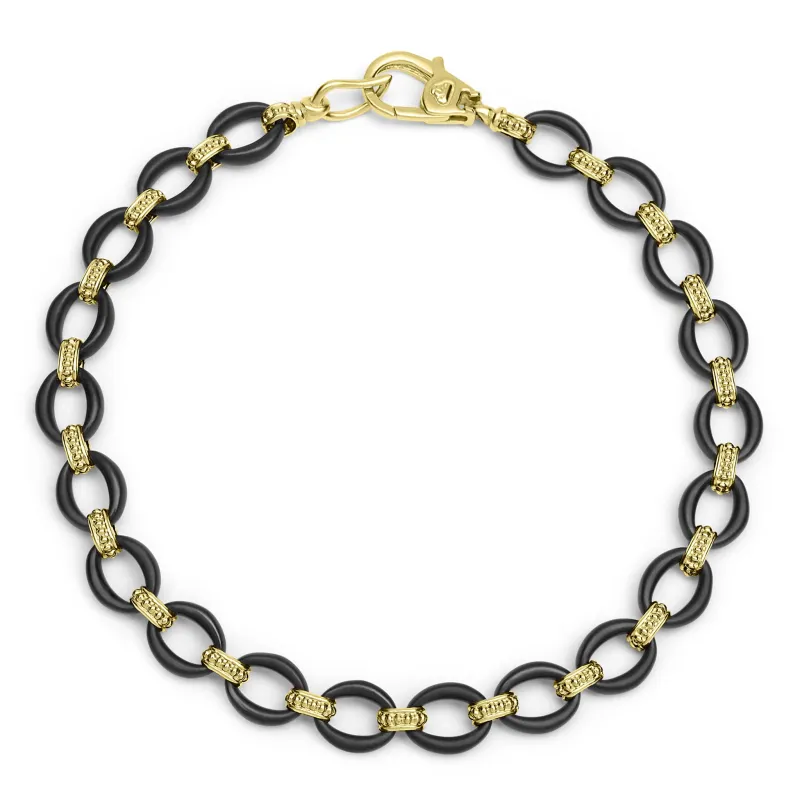 Anthem 18K Gold Matte Black Ceramic Oval Link Bracelet sold by LAGOS