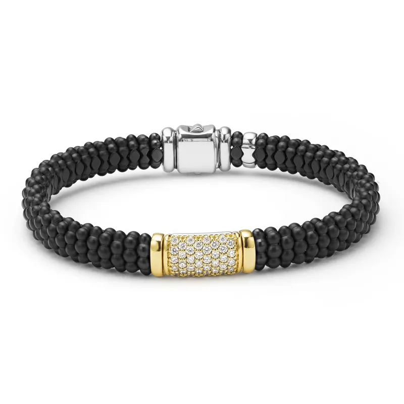 Black Caviar Two-Tone Matte Black Ceramic Diamond Bracelet | 9mm sold by LAGOS