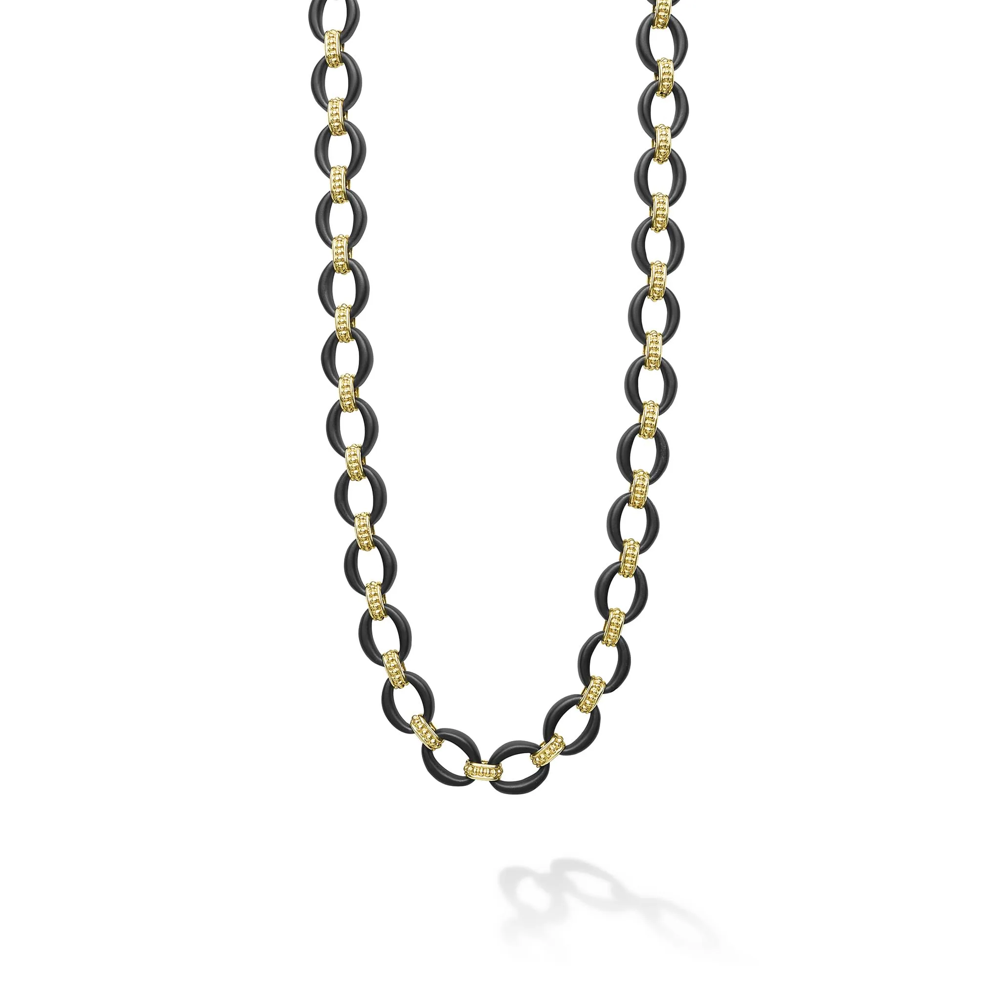 Anthem 18K Gold Matte Black Ceramic Oval Link Necklace sold by LAGOS