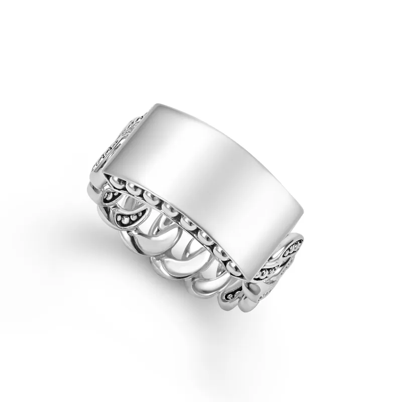 Anthem Silver Engravable Curb Link Ring sold by LAGOS