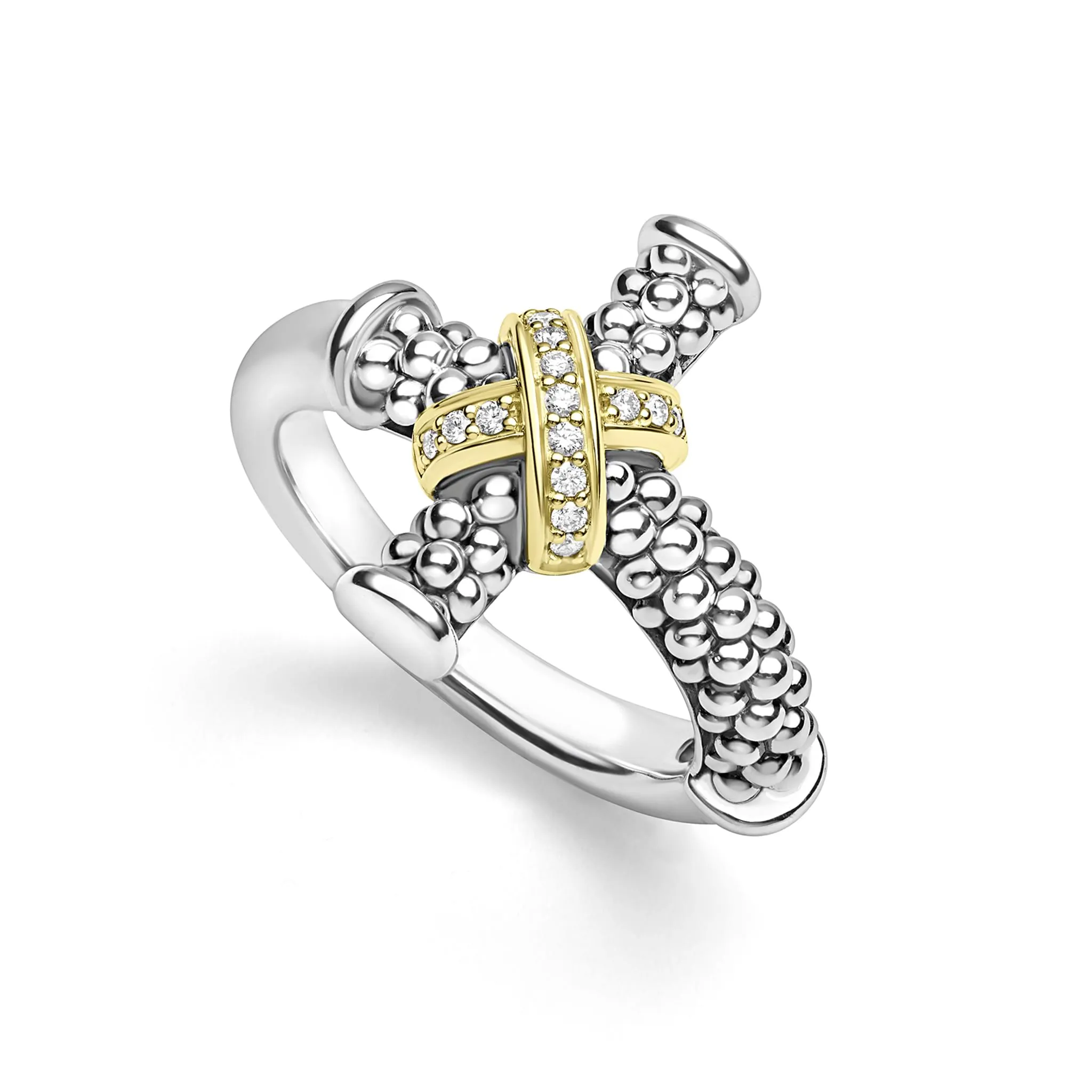 Anthem Two-Tone Diamond Cross Band Ring sold by LAGOS