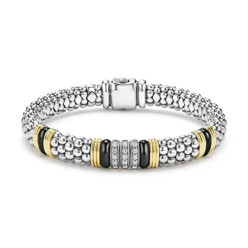 Black Caviar Two-Tone Black Ceramic Station Diamond Bracelet | 9mm sold by LAGOS