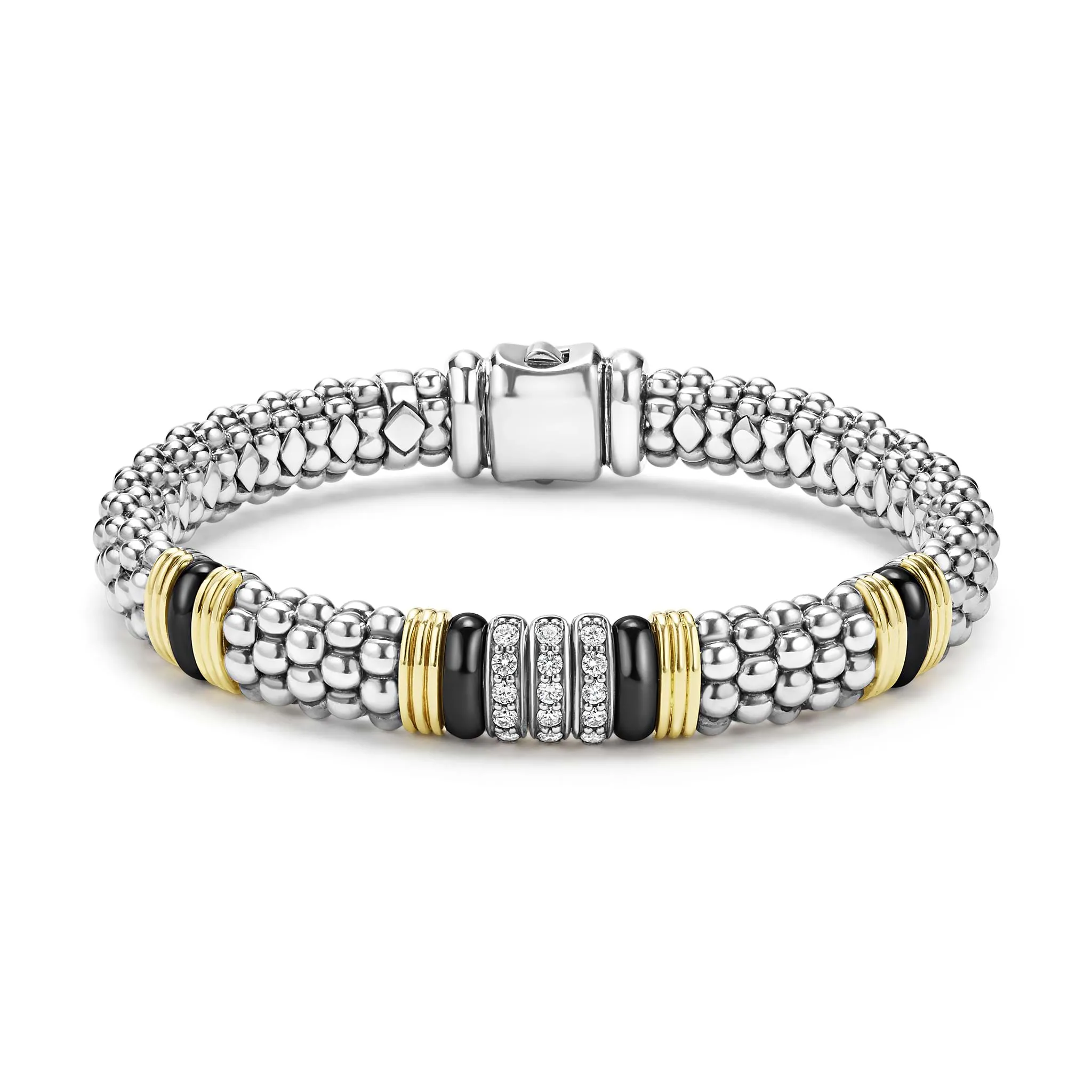 Black Caviar Two-Tone Black Ceramic Station Diamond Bracelet | 9mm sold by LAGOS