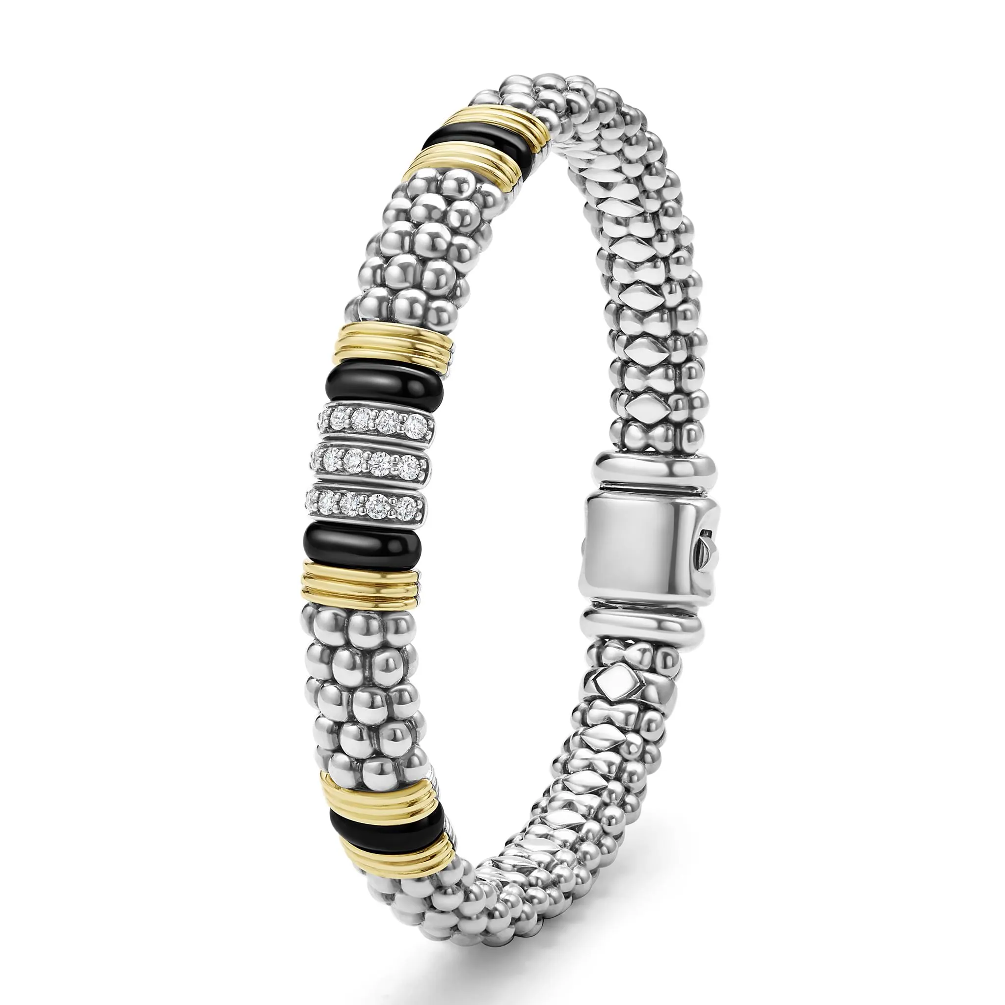 Black Caviar Two-Tone Black Ceramic Station Diamond Bracelet | 9mm sold by LAGOS product image thumbnail 5