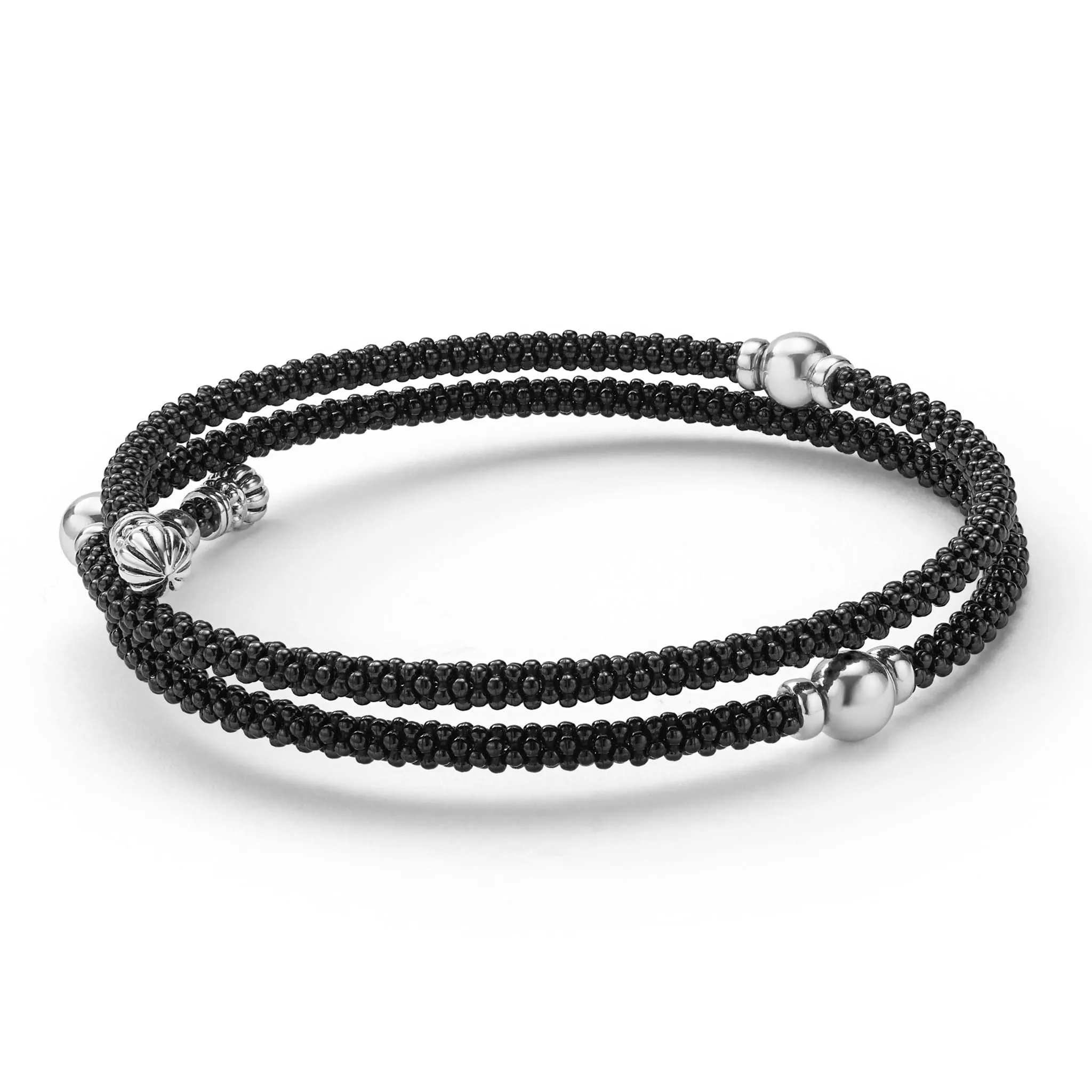 Black Caviar Black Ceramic Beaded Silver Station Double Wrap Bracelet sold by LAGOS product image thumbnail 3