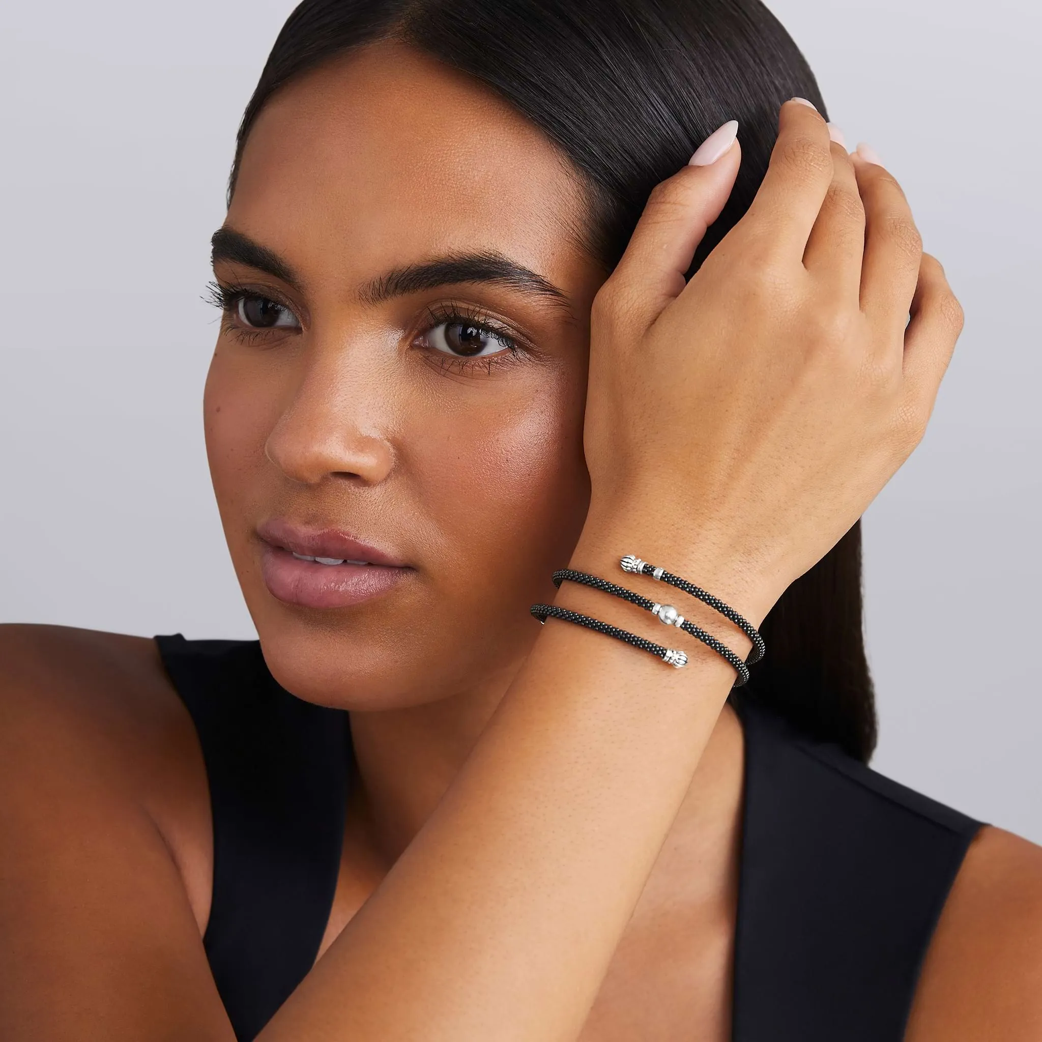 Black Caviar Black Ceramic Beaded Silver Station Double Wrap Bracelet sold by LAGOS product image thumbnail 2