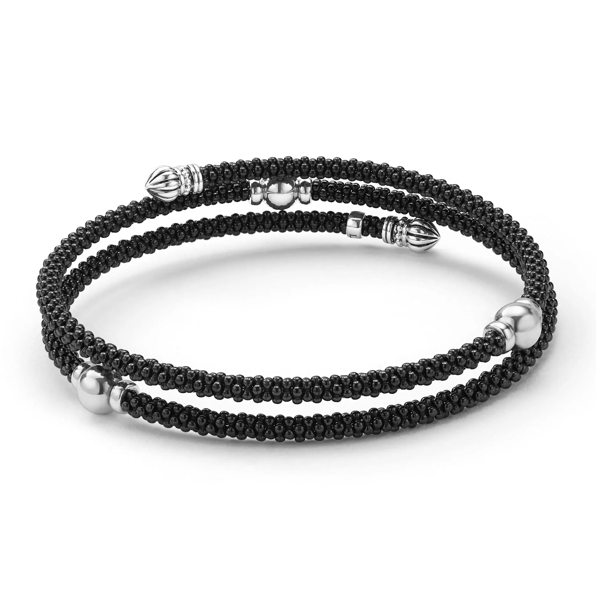 Black Caviar Black Ceramic Beaded Silver Station Double Wrap Bracelet sold by LAGOS product image thumbnail 4