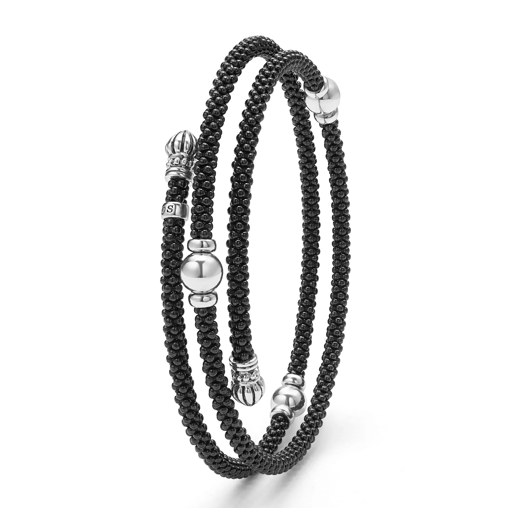 Black Caviar Black Ceramic Beaded Silver Station Double Wrap Bracelet sold by LAGOS product image thumbnail 5