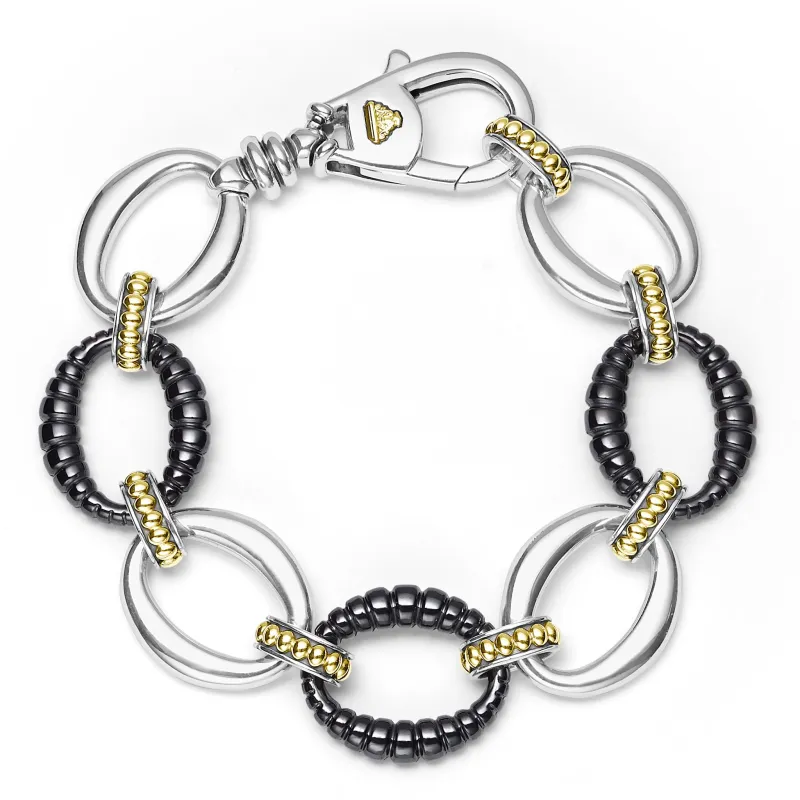 Black Caviar Two-Tone Black Ceramic Link Bracelet sold by LAGOS