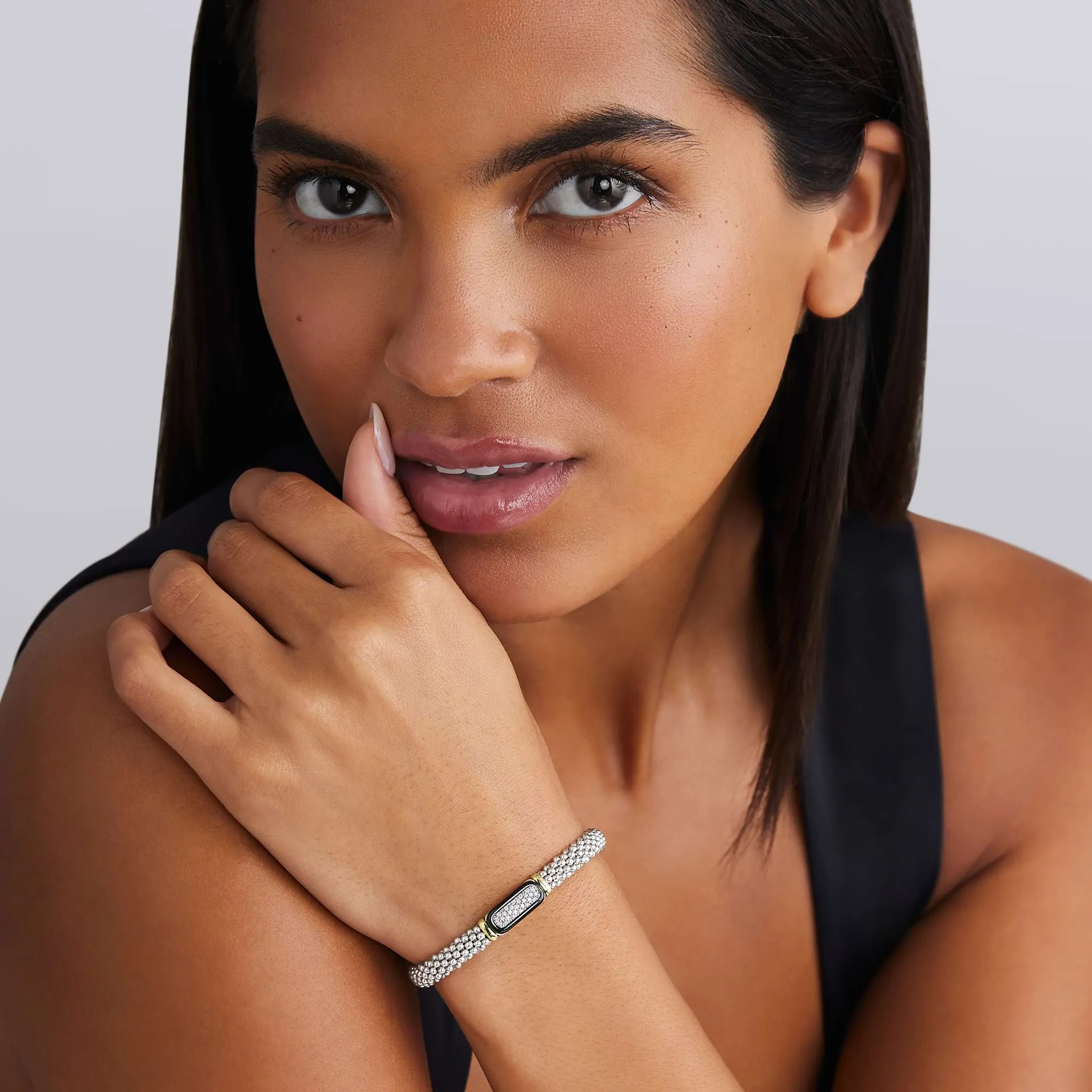 Black Caviar Two-Tone Black Ceramic Diamond Caviar Bracelet | 6mm sold by LAGOS product image thumbnail 2