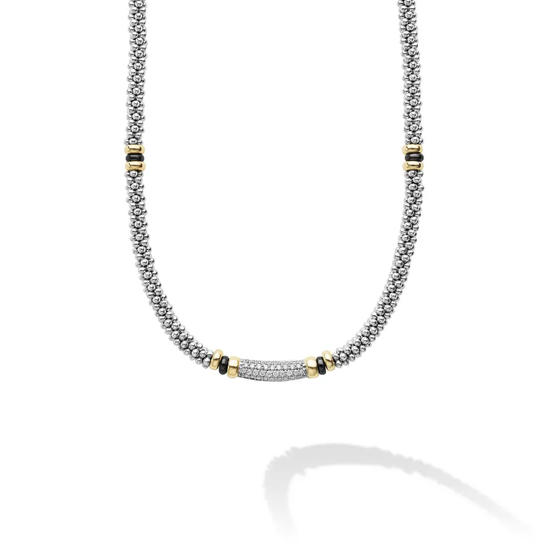 Black Caviar Two-Tone Black Ceramic Caviar Diamond Necklace sold by LAGOS