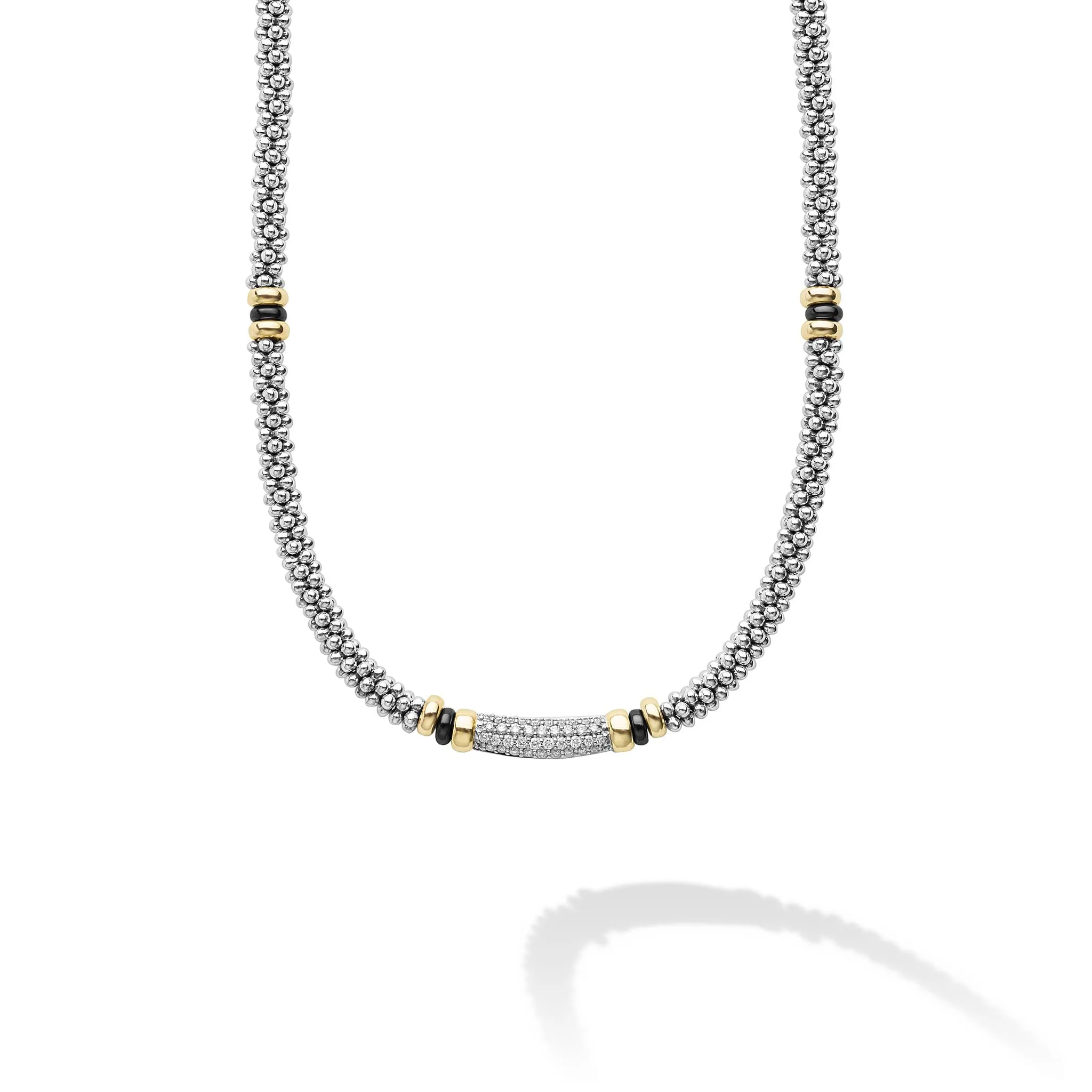 Black Caviar Two-Tone Black Ceramic Caviar Diamond Necklace sold by LAGOS