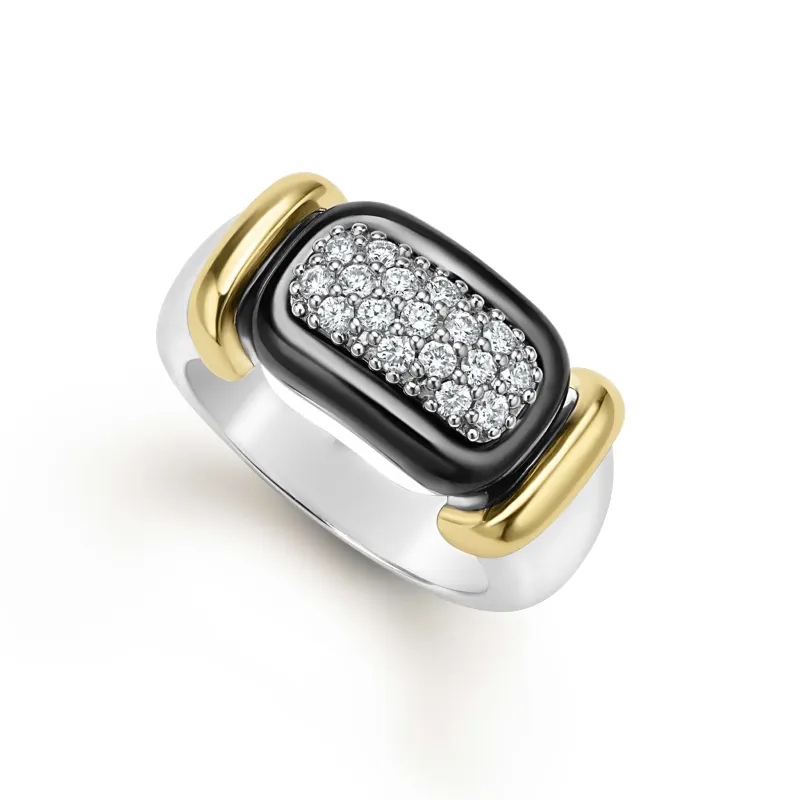 Black Caviar Two-Tone Black Ceramic Diamond Ring sold by LAGOS