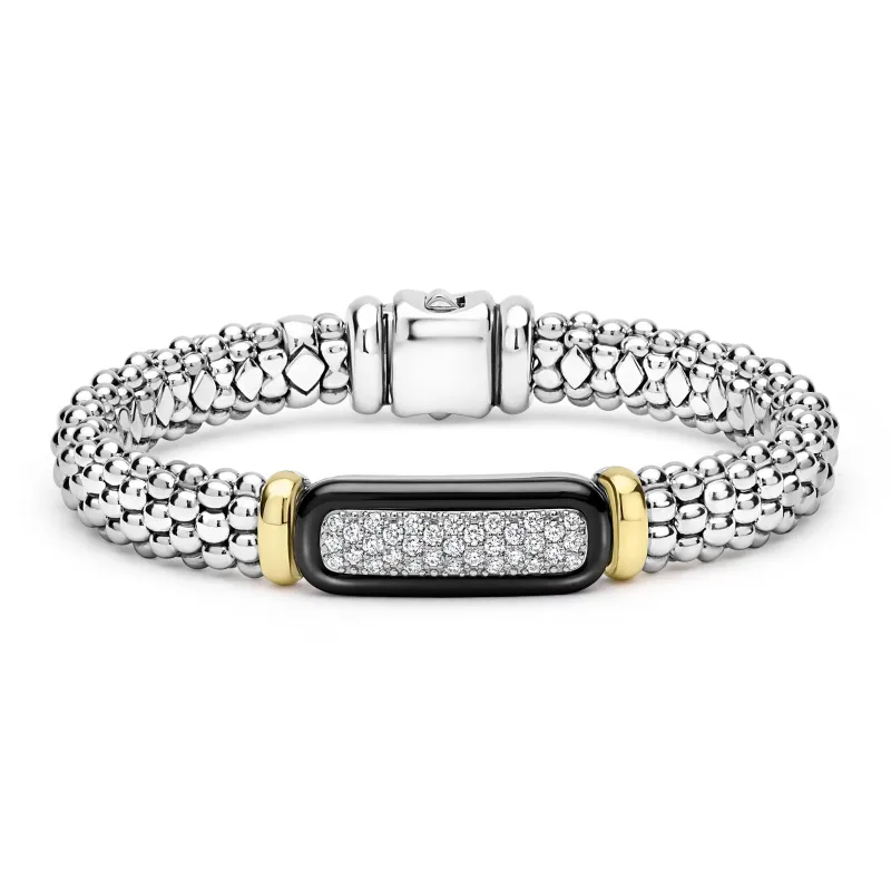 Black Caviar Two-Tone Black Ceramic Diamond Caviar Bracelet | 9mm sold by LAGOS