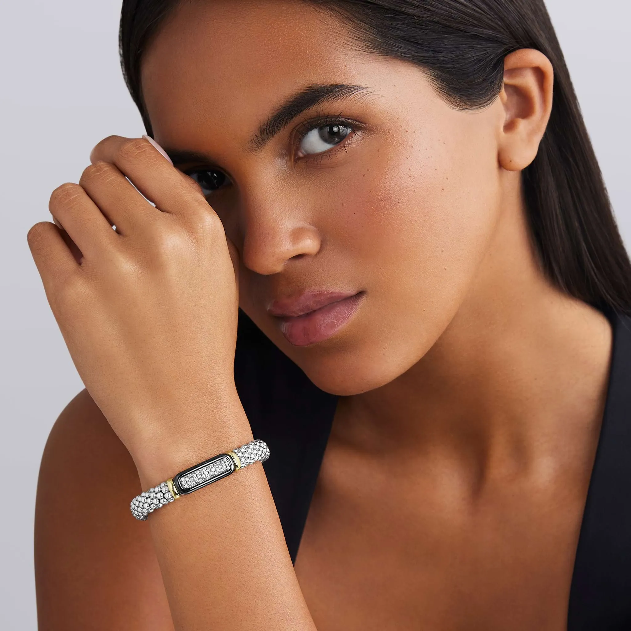 Black Caviar Two-Tone Black Ceramic Diamond Caviar Bracelet | 9mm sold by LAGOS product image thumbnail 2