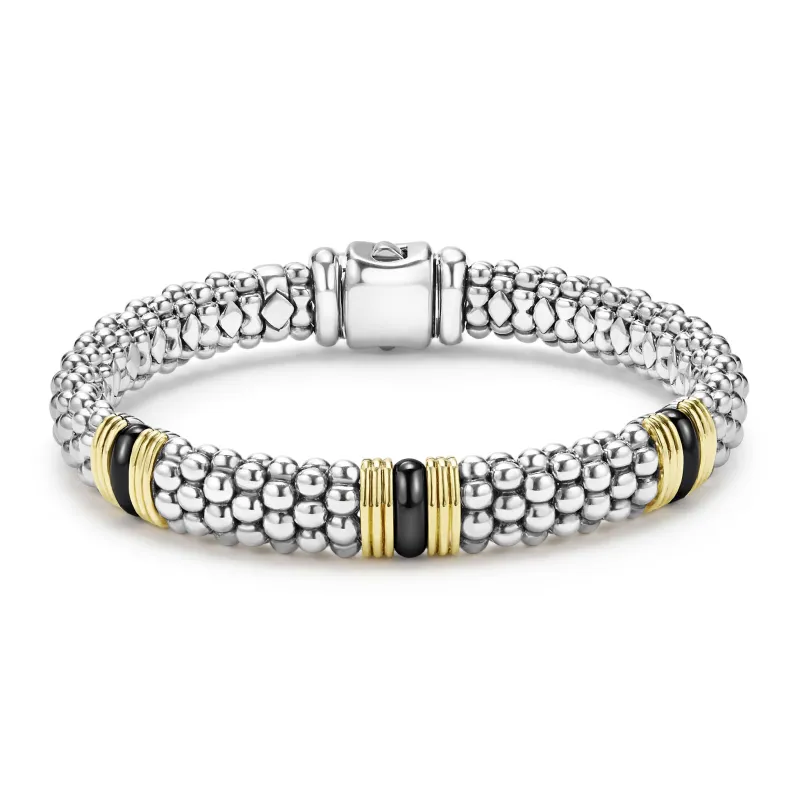 Black Caviar Two-Tone Black Ceramic Station Bracelet | 9mm sold by LAGOS