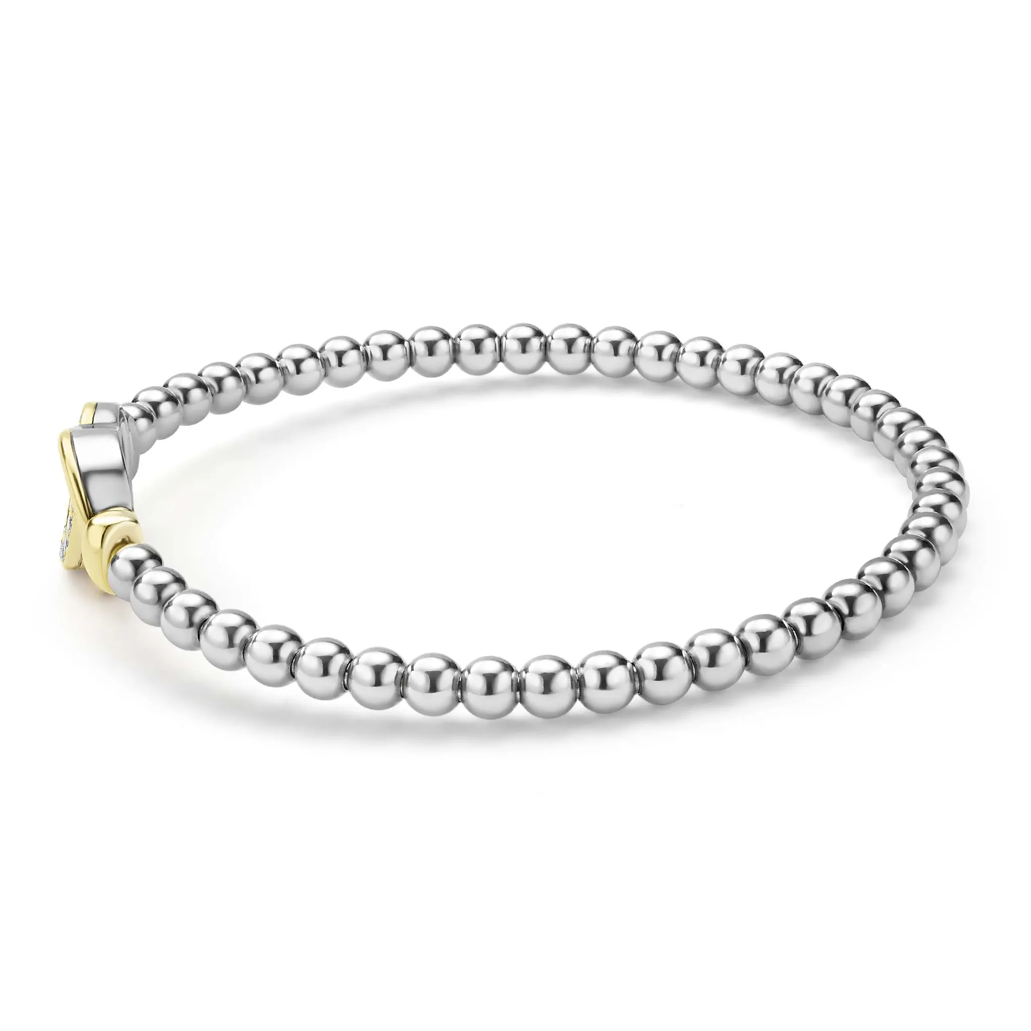 Signature Caviar Two-Tone Interlocking Diamond Stretch Bracelet sold by LAGOS product image thumbnail 3
