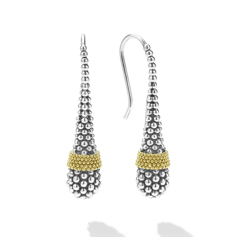 Signature Caviar Two-Tone Caviar Beaded Tear Drop Earrings sold by LAGOS