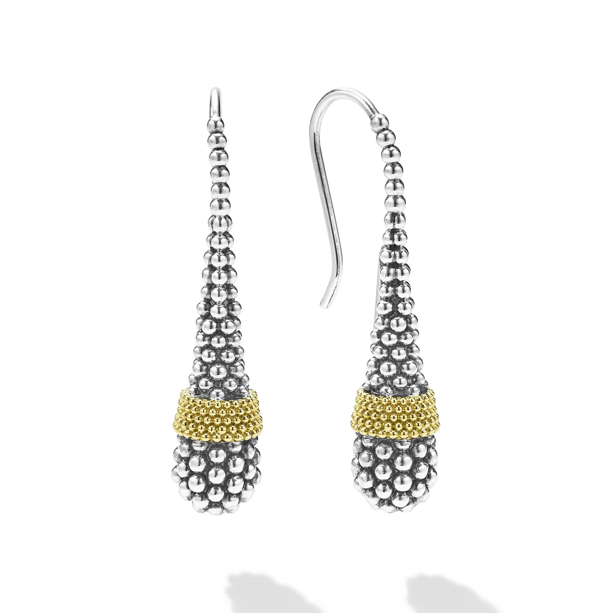 Signature Caviar Two-Tone Caviar Beaded Tear Drop Earrings sold by LAGOS