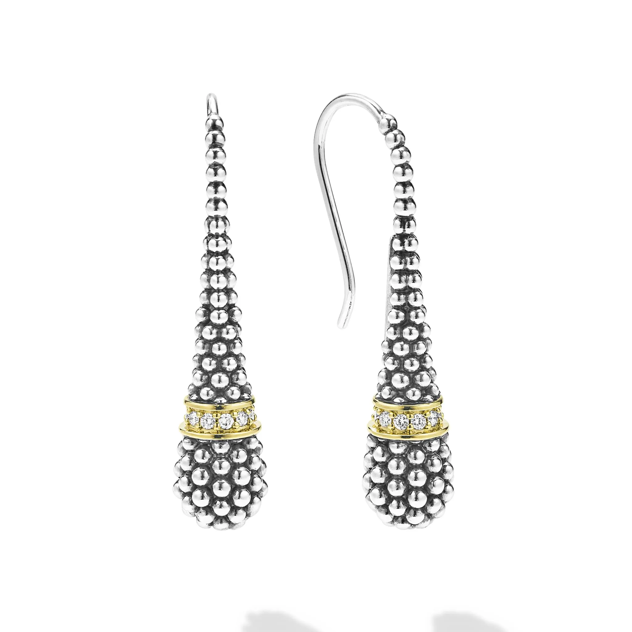 Signature Caviar Two-Tone Caviar Beaded Tear Drop Diamond Earrings sold by LAGOS